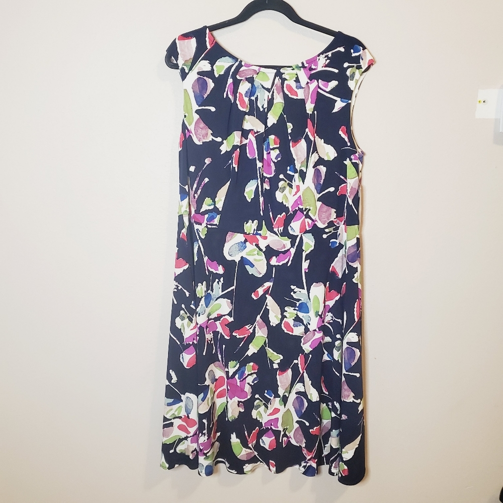 Wisp ceena jersey Stitch fix Navy blue pleated neckline floral Midi Dress